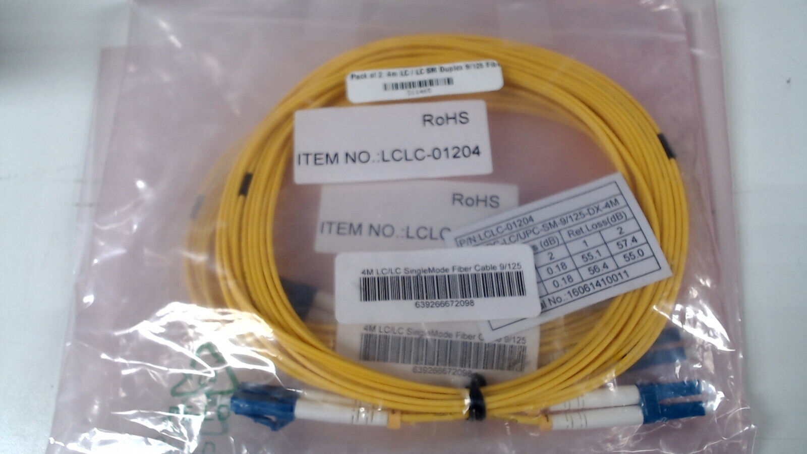 Pack of 2: 13ft LC / LC SM single mode 9/125 Fiber Optic Cables  - Yellow