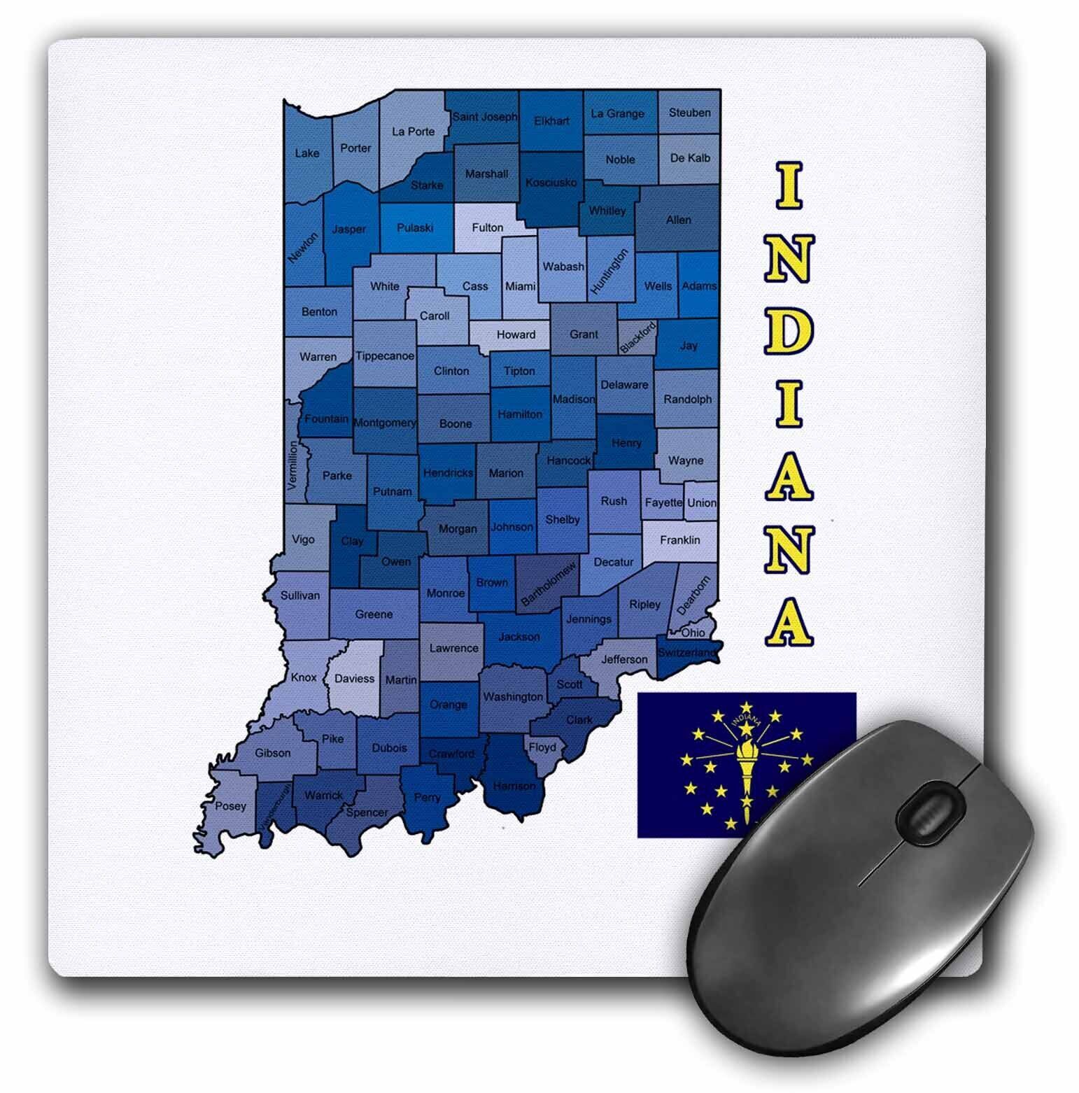 3dRose Flag and county map the state of Indiana. Counties labeled, colored  Mous