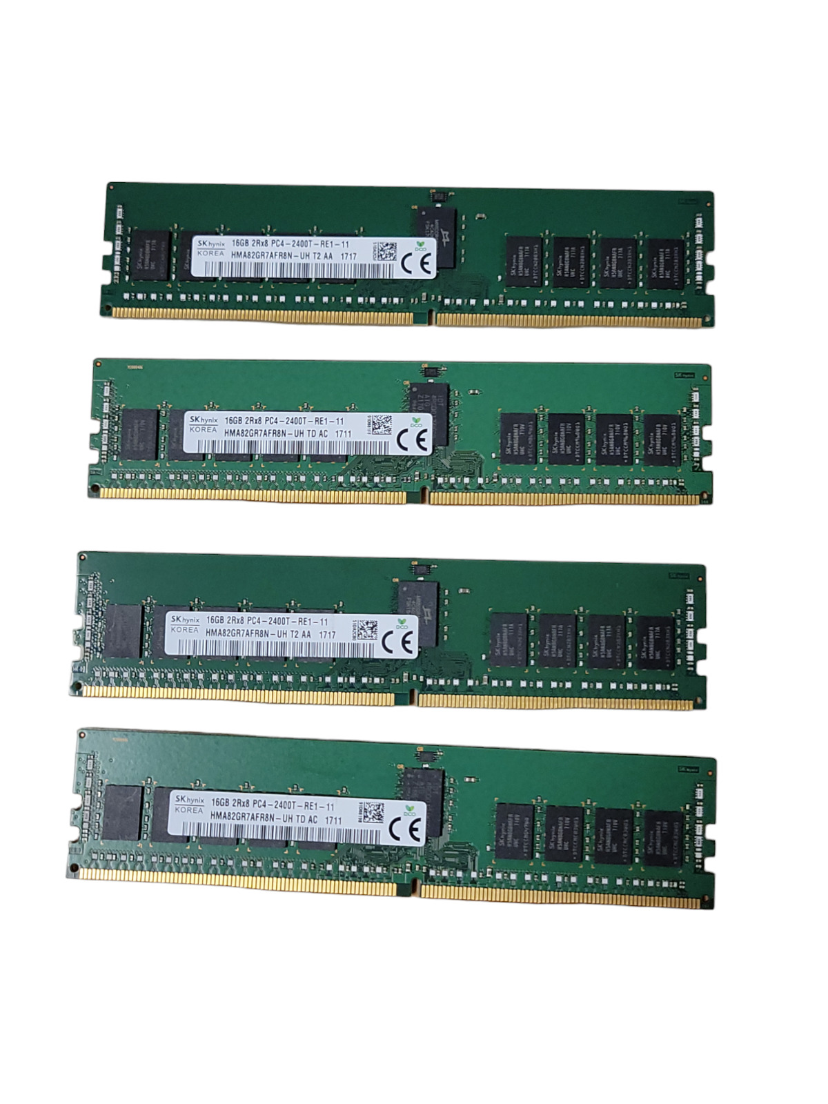 Lot of 4 SK Hynix 16GB 2Rx8 PC4-2400T DDR4-2400 1.2V ECC Server Memory (64GB)