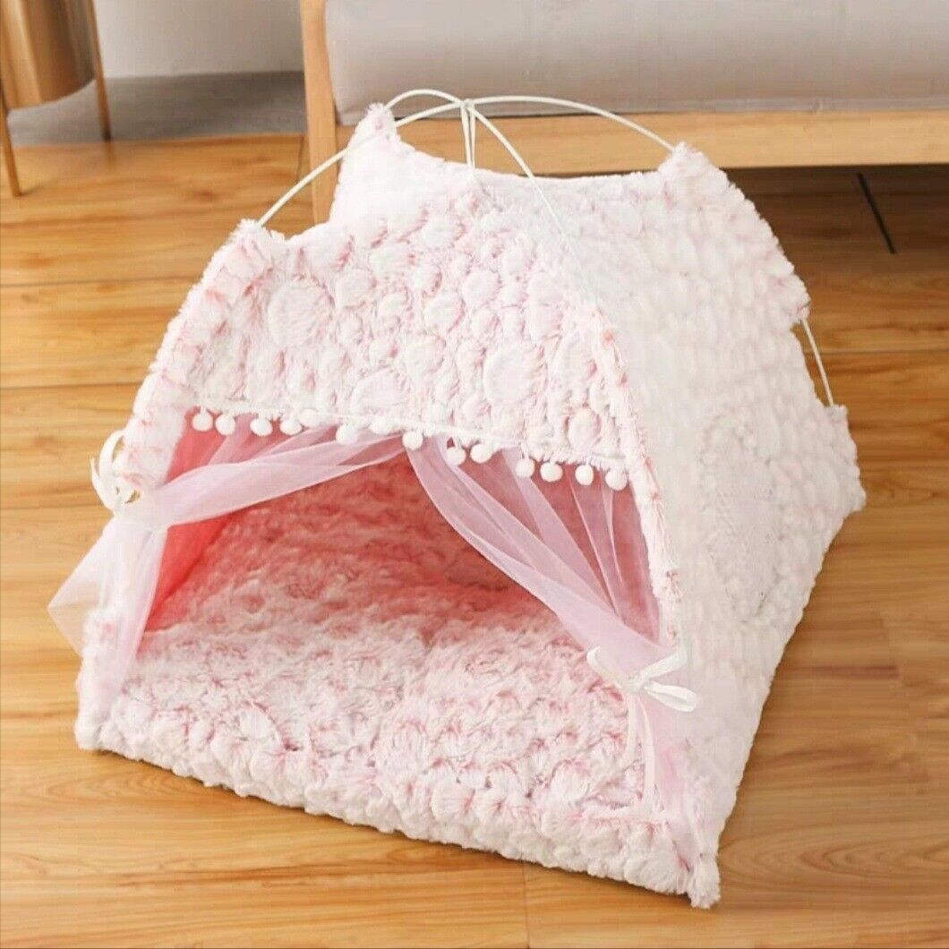 NEW Pet Dog Cat Nest Bed Tent House Puppy Cushion Warm Fluffy Portable Tent