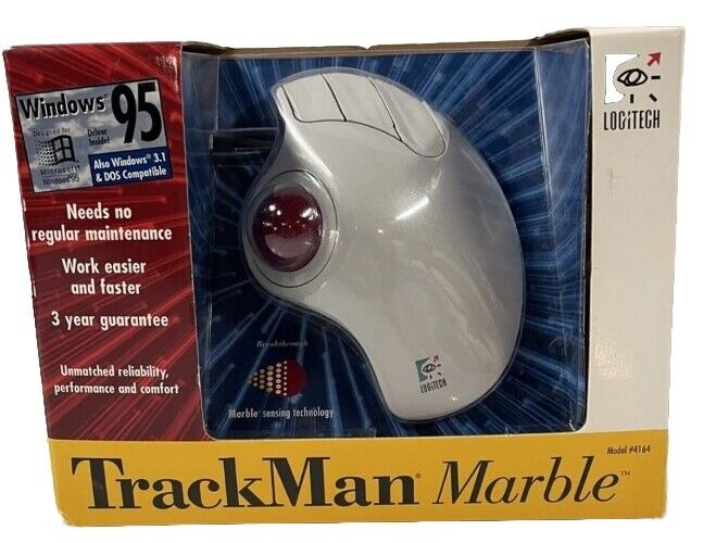 Logitech Trackman Marble Ball Mouse 1995 Windows 95 Model Vintage Rare 