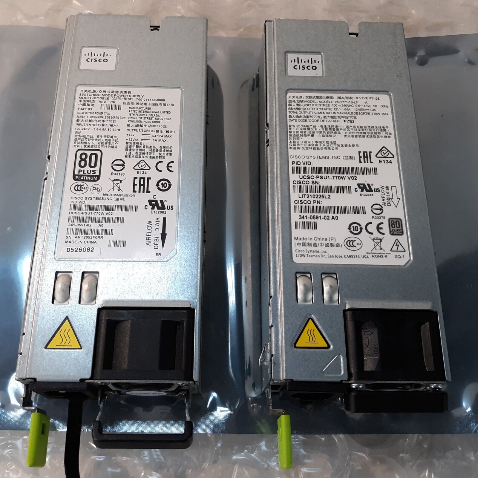 Pair of Cisco UCSC-PSU1-770W V02 80 Plus Platinum Switching Mode Power Supply