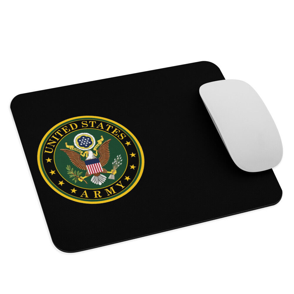 U.S Army mouse pad - USA military coat of arms logo design - rubber base - black