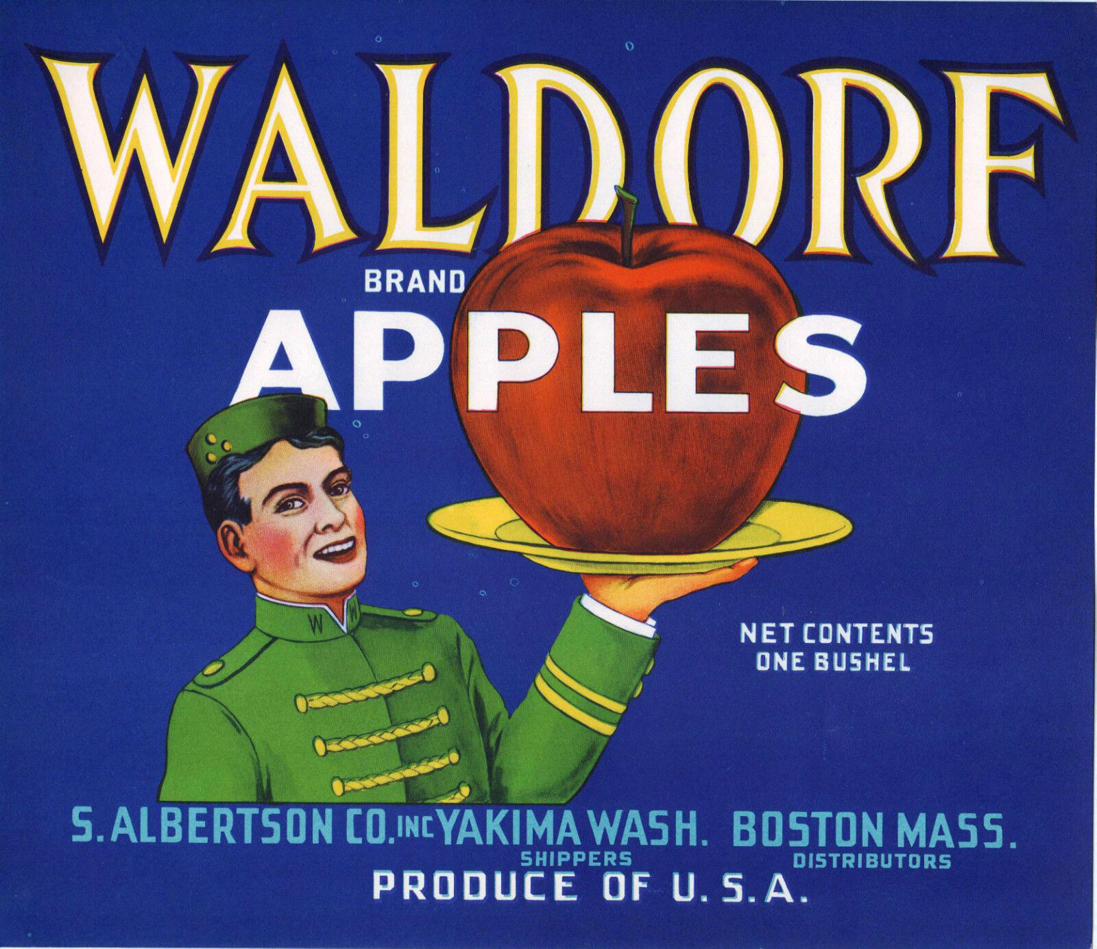 *Original* WALDORF Astoria Hotel Bellhop 1940's Apple Crate Label NOT A COPY