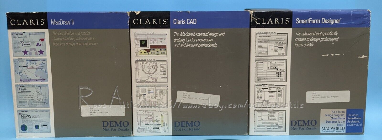 Claris MacDraw II / CAD / SmartForm Designer Mac 1988: Vintage Software ~ DEMOs