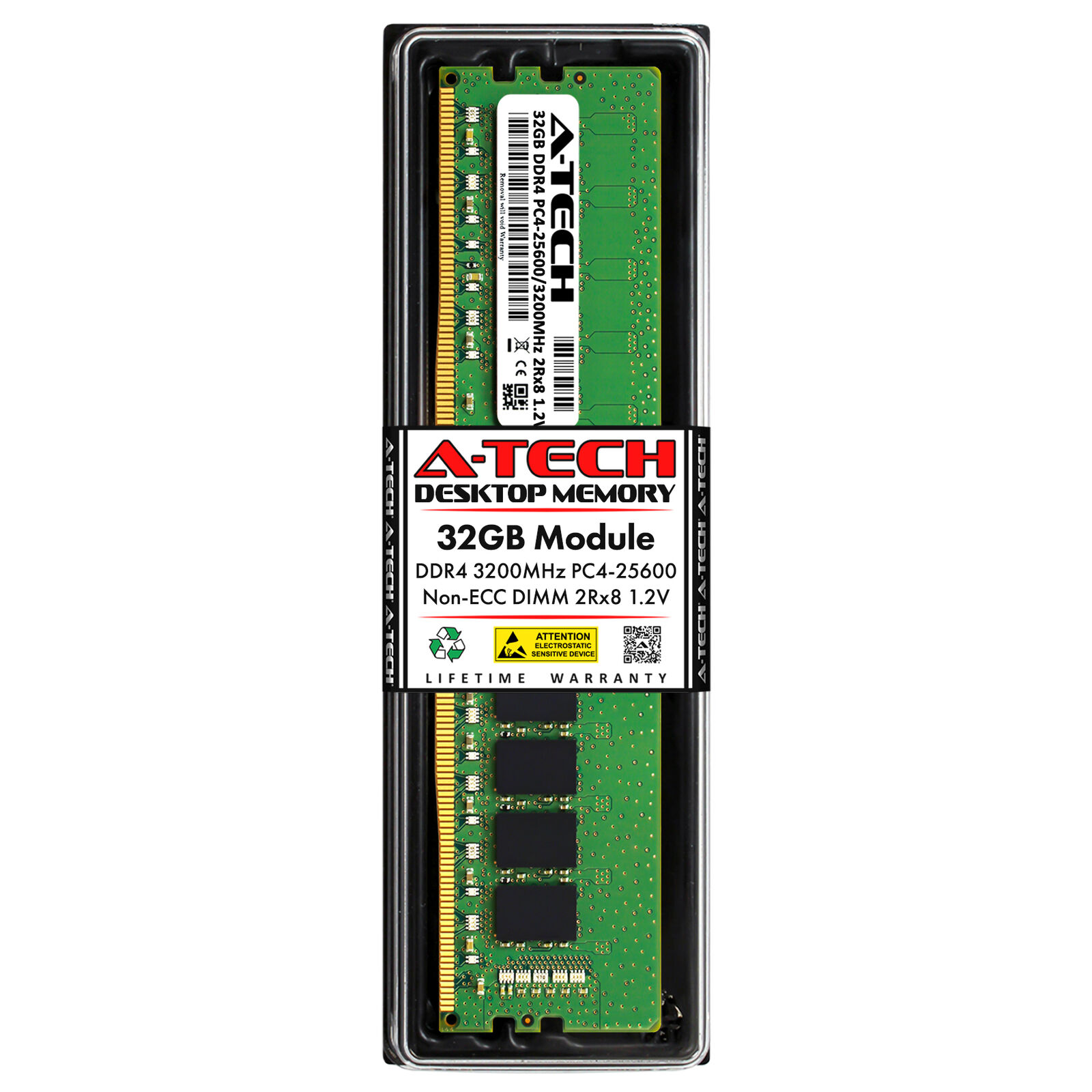 A-Tech 32GB PC4-25600 Desktop DDR4 3200 Non-ECC DIMM 288-Pin Memory RAM 1x 32G