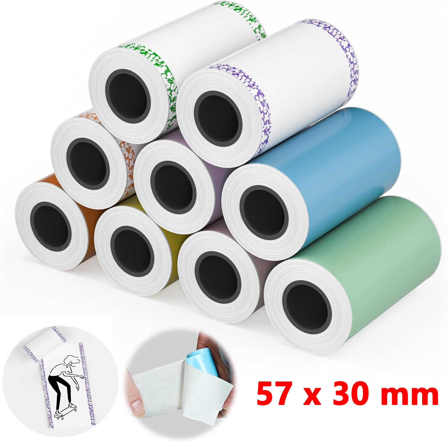 9-36 Rolls Self-Adhesive Thermal Printing Stickers 57x30mm Photo Thermal Paper