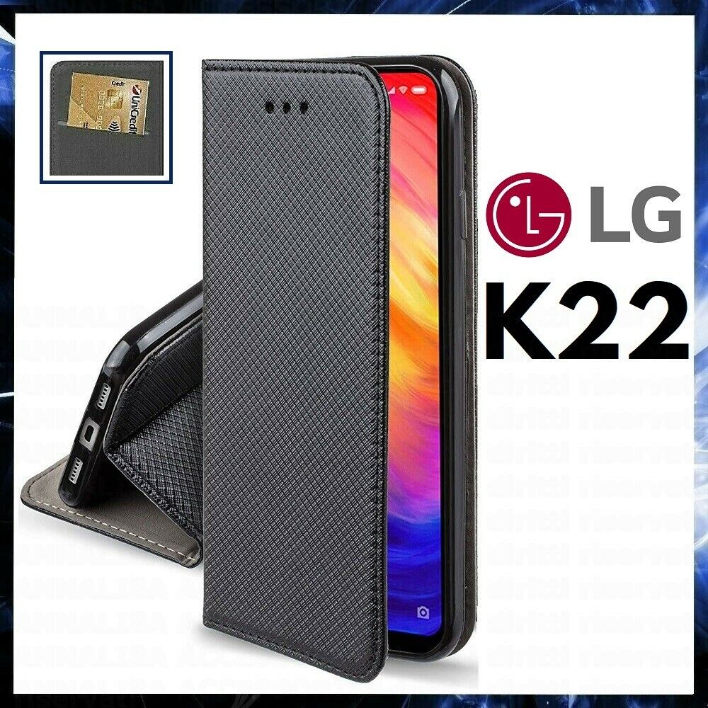 Case IN Wallet Book for LG K22 K 22 Cover Flip Magnetic Black Leather
