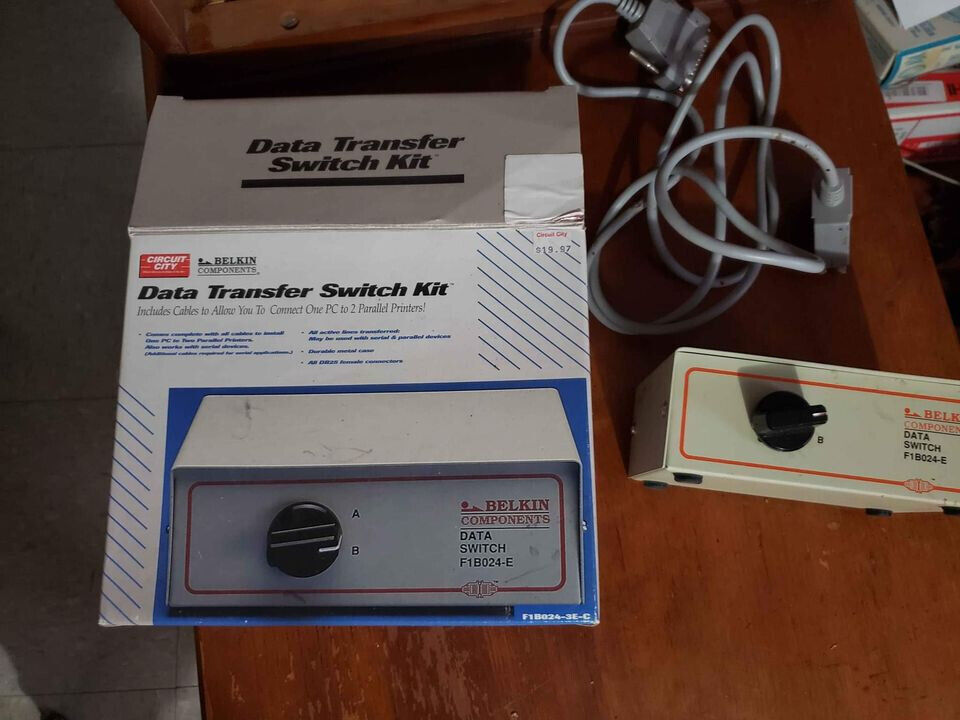 Vintage Belkin F1B024-E Data Transfer Switch Kit W/ Cable & Original Box