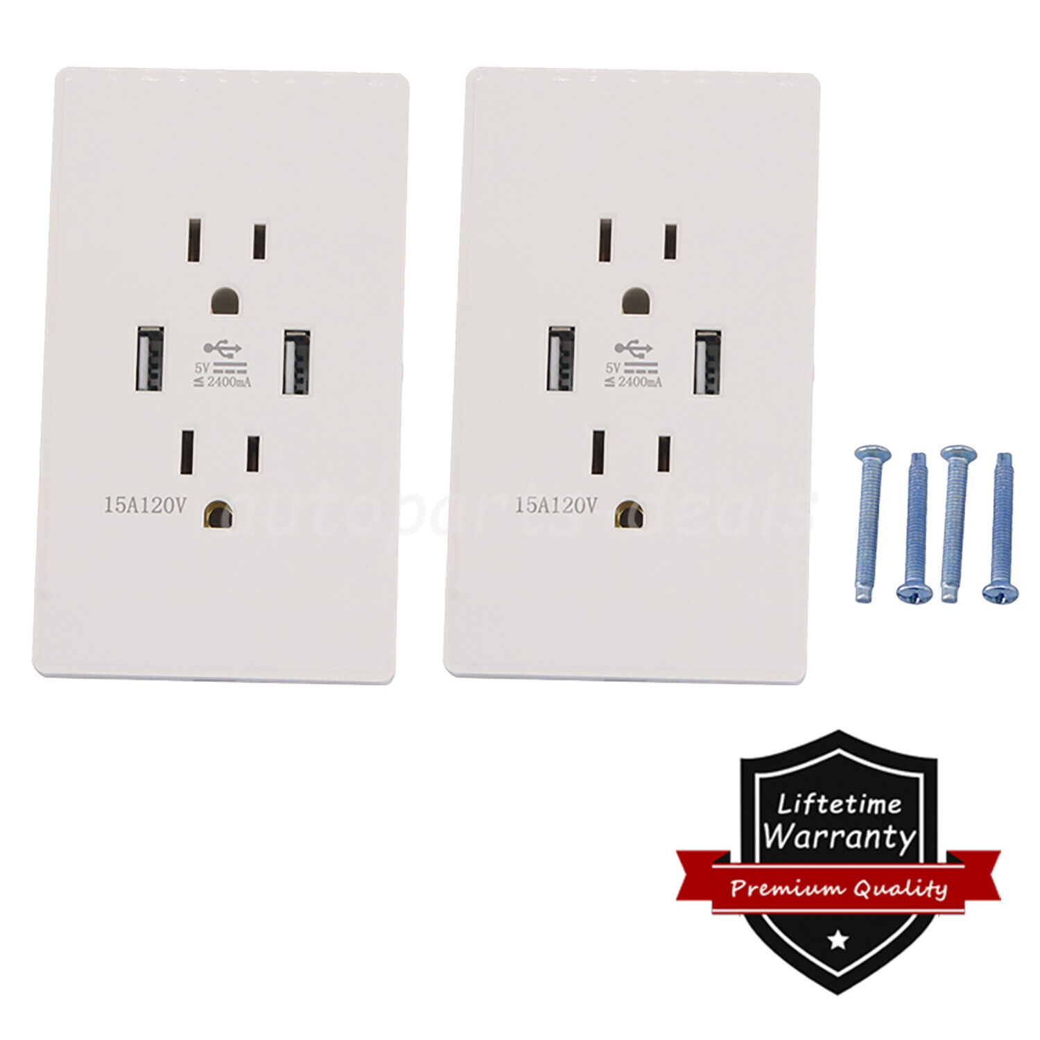 Dual USB Wall Outlet Port 15A Power Socket Charger AC Receptacle Plate Panel 110