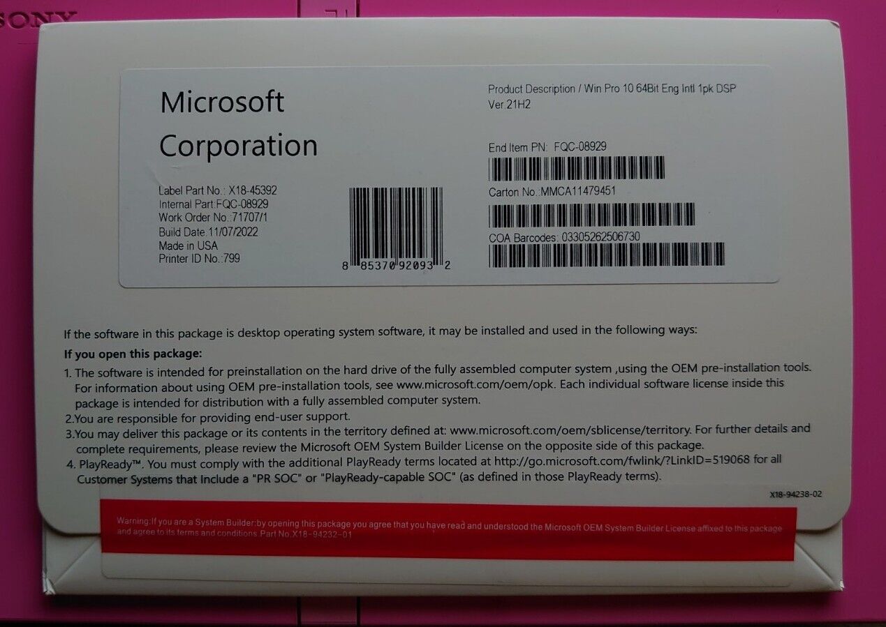 Microsoft WINDOWS 10 PRO 64-bit Genuine Product Key 1PC  