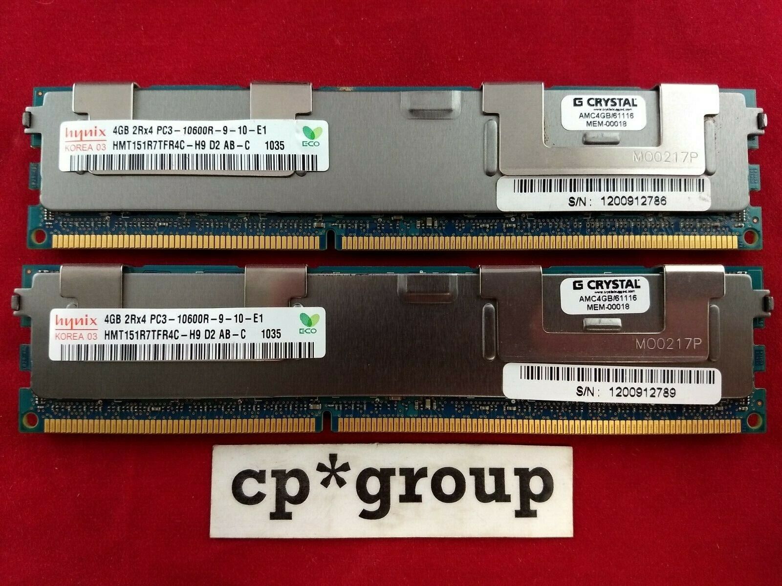 LOT OF 2 Hynix 4GB 2Rx4 PC3-10600R ECC REG Server Memory HMT151R7TFR4C-H9