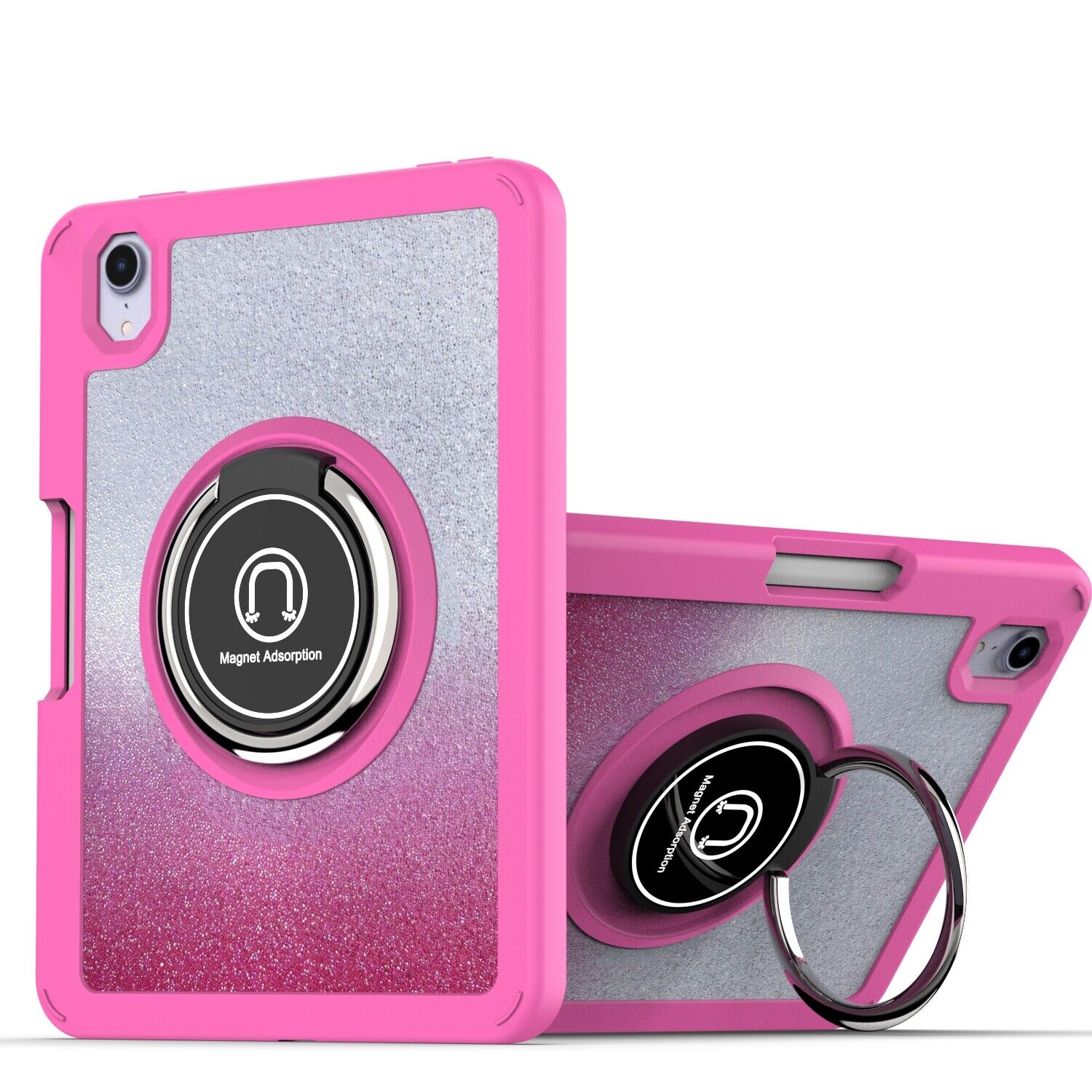 For iPad Mini 6 2021 Two Tone Diamond Bling Magnetic Ring Case Hot Pink Diamond