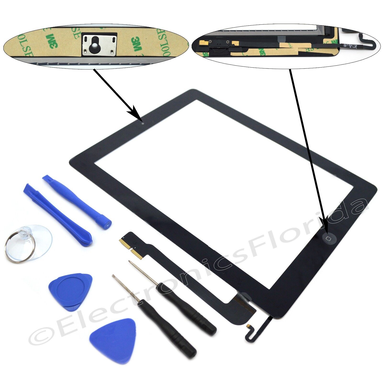 Replacement Digitizer Touch Screen Glass For the ipad 4 4th black Tools Adhesive