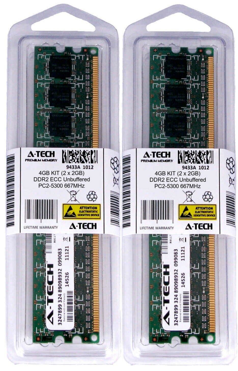 4GB 2 x 2GB PC2-5300 ECC Unbuffered DDR2 667 MHz DIMM Server Memory RAM 2x 2G 4G