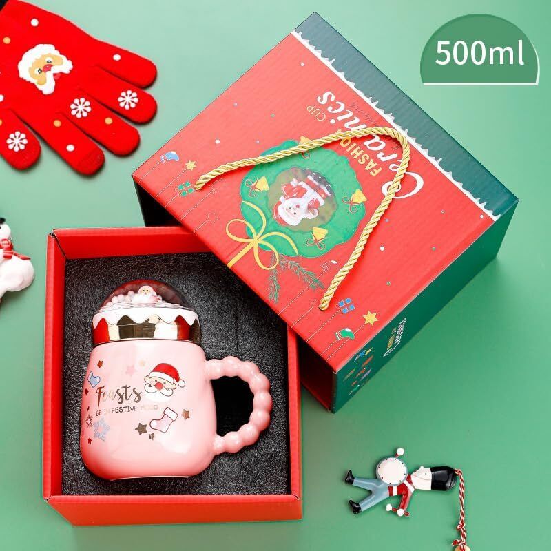 Christmas Ceramic Coffee Mugs with Gift Box, 16oz Ceramic (Pink)