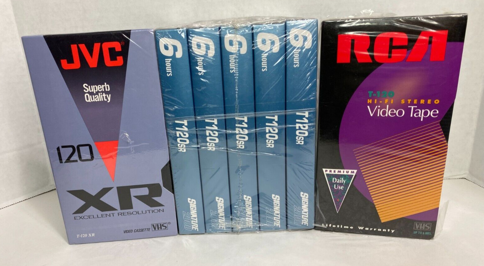 7 Pack Lot of JVC + Signature 2000 T120 / 6 Hour Blank VHS Tapes - New NOS