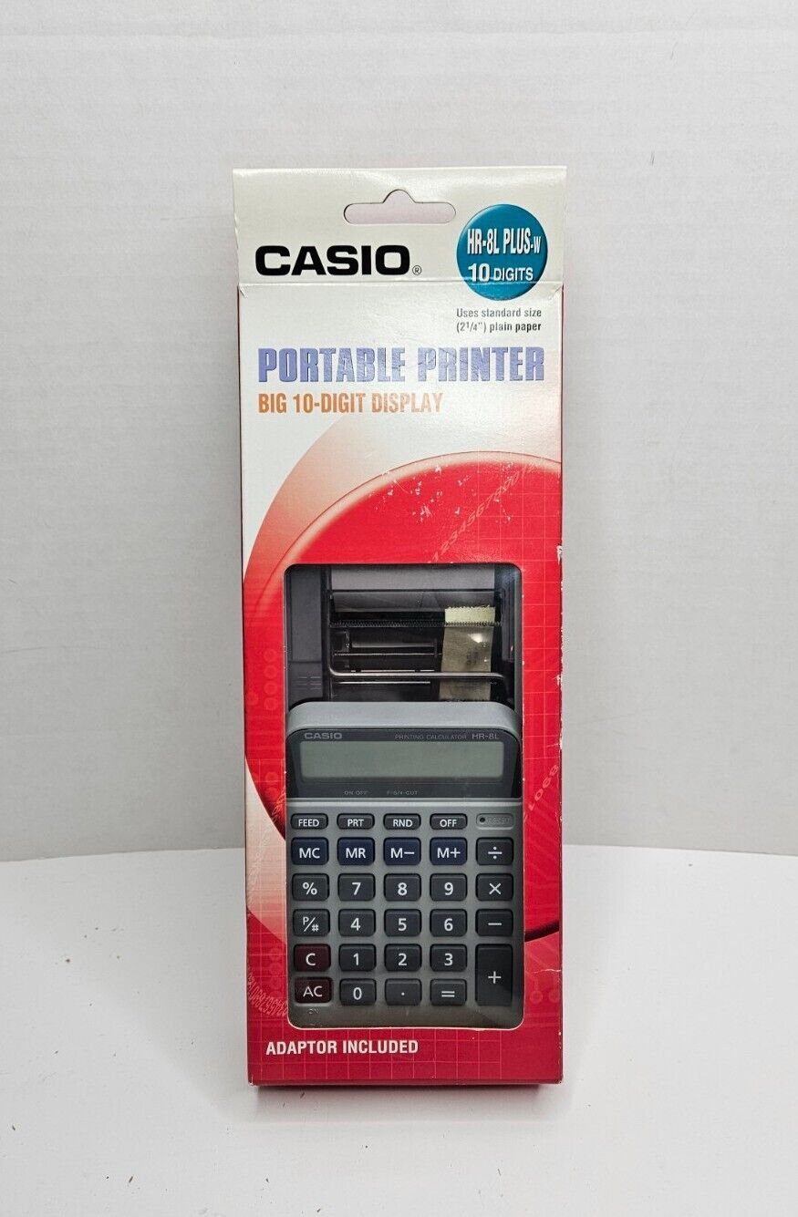 Casio Portable Printer HR-8L Plus-w Big 10 digit display W/Adapter.