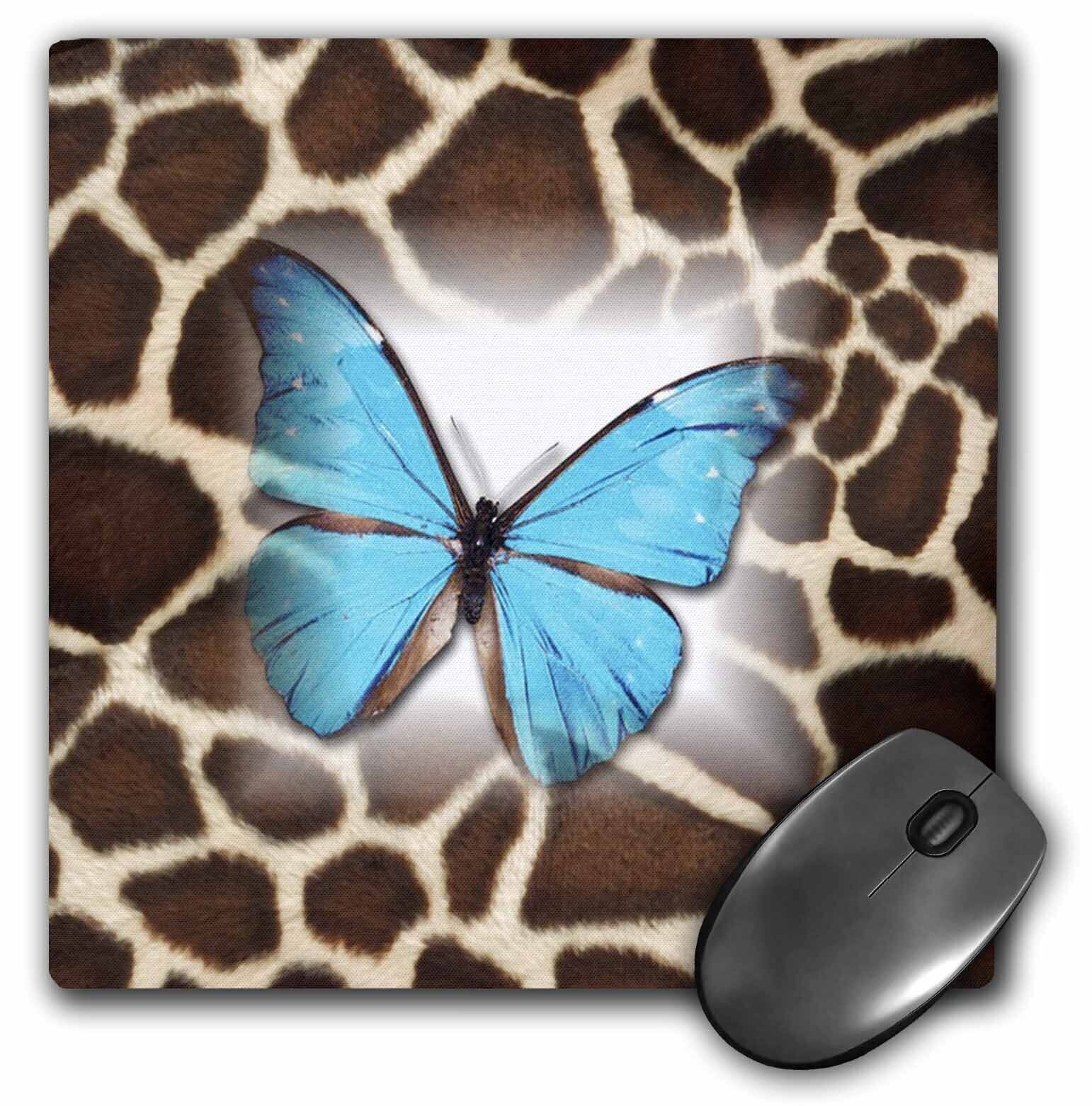 3dRose Turquoise Butterfly On Giraffe Fur MousePad