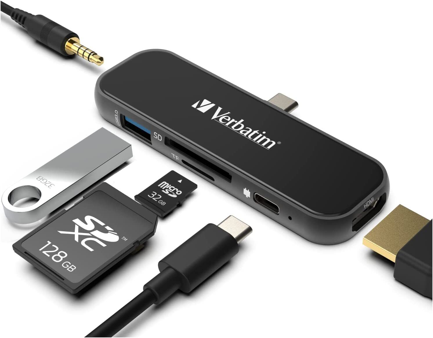 Verbatim 6-in-1 USB C Hub Adapter w/ 4K HDMI, USB 3.0 Ports, SD Card Readers