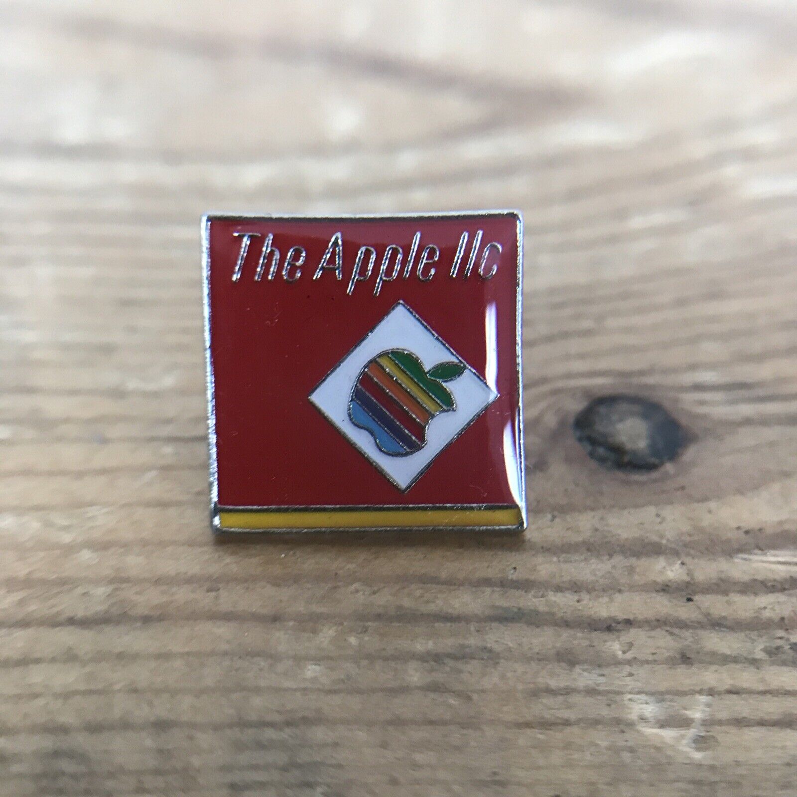 Vintage RARE Apple llc 80s Macintosh Computer Rainbow Enamel Brass Logo Pin