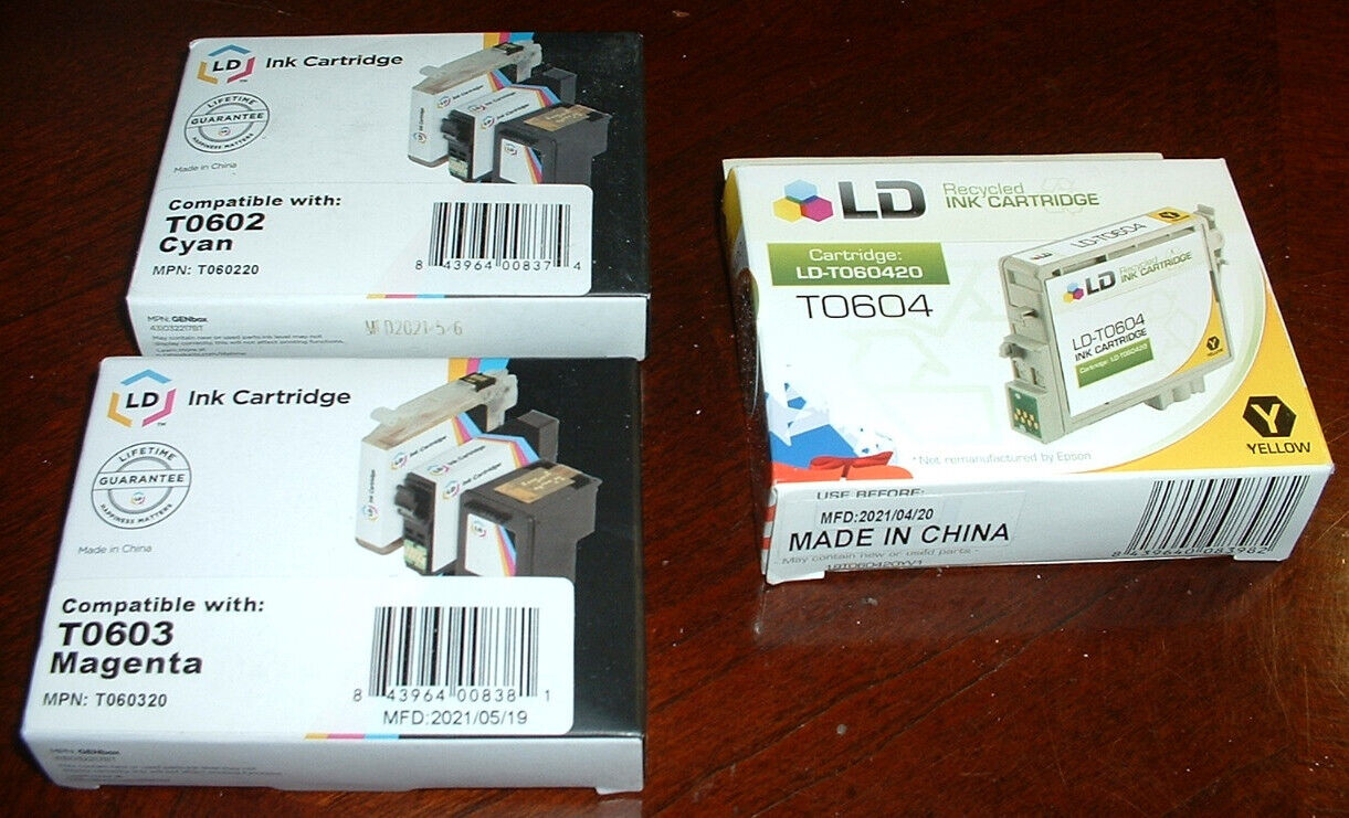 NEW LD INK CARTRIDGES FOR EPSON: Yellow, Cyan, Magenta 