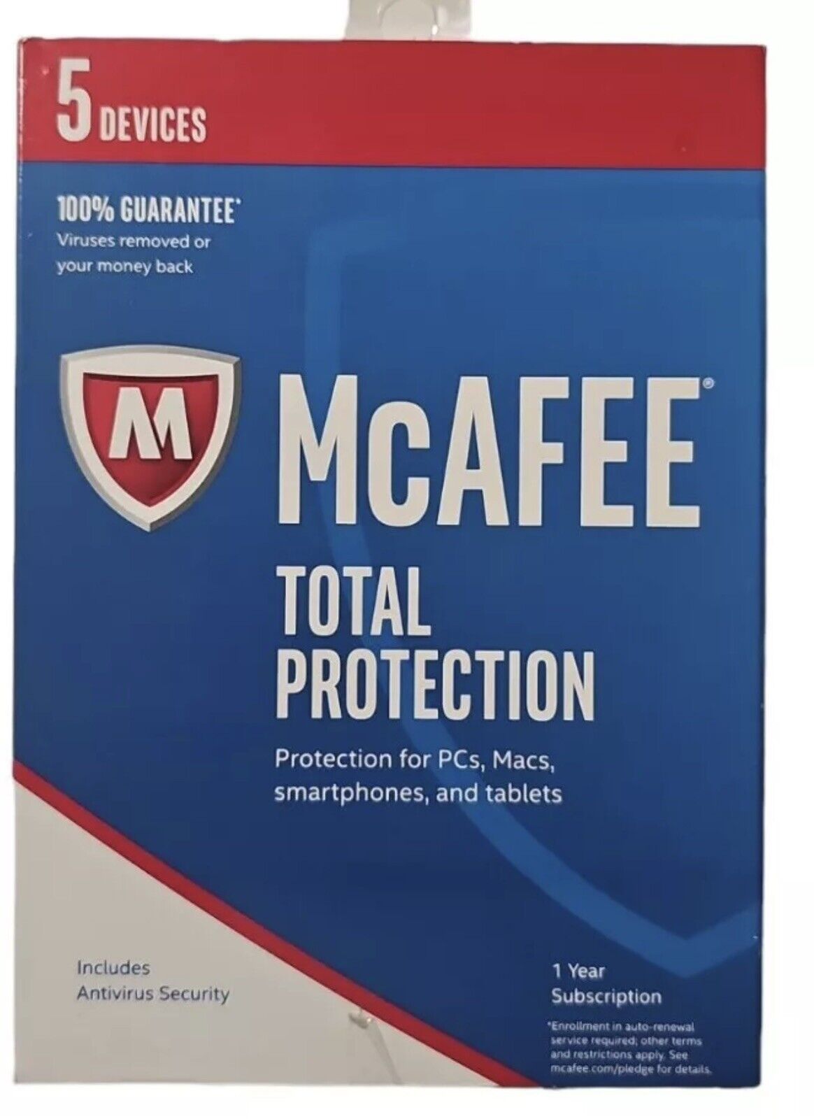 McAfee Total Protection 5 Devices 1 Year PC’s, Mac’s, Smartphones Tablets