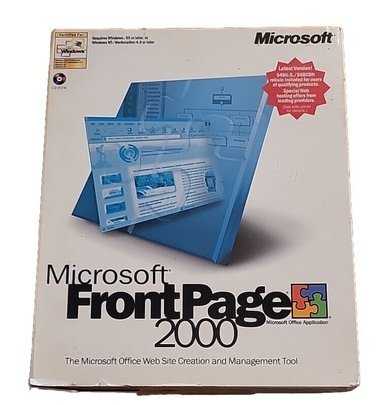 Microsoft FrontPage 2000 CD-ROM/Windows 95 98 NT 2000*Boxed W Key-VINTAGE