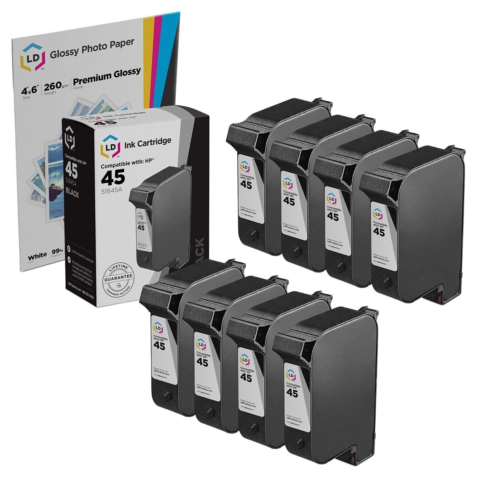 LD Reman Replacement Ink Cartridges for HP 51645A (HP 45) Set of 8 Black