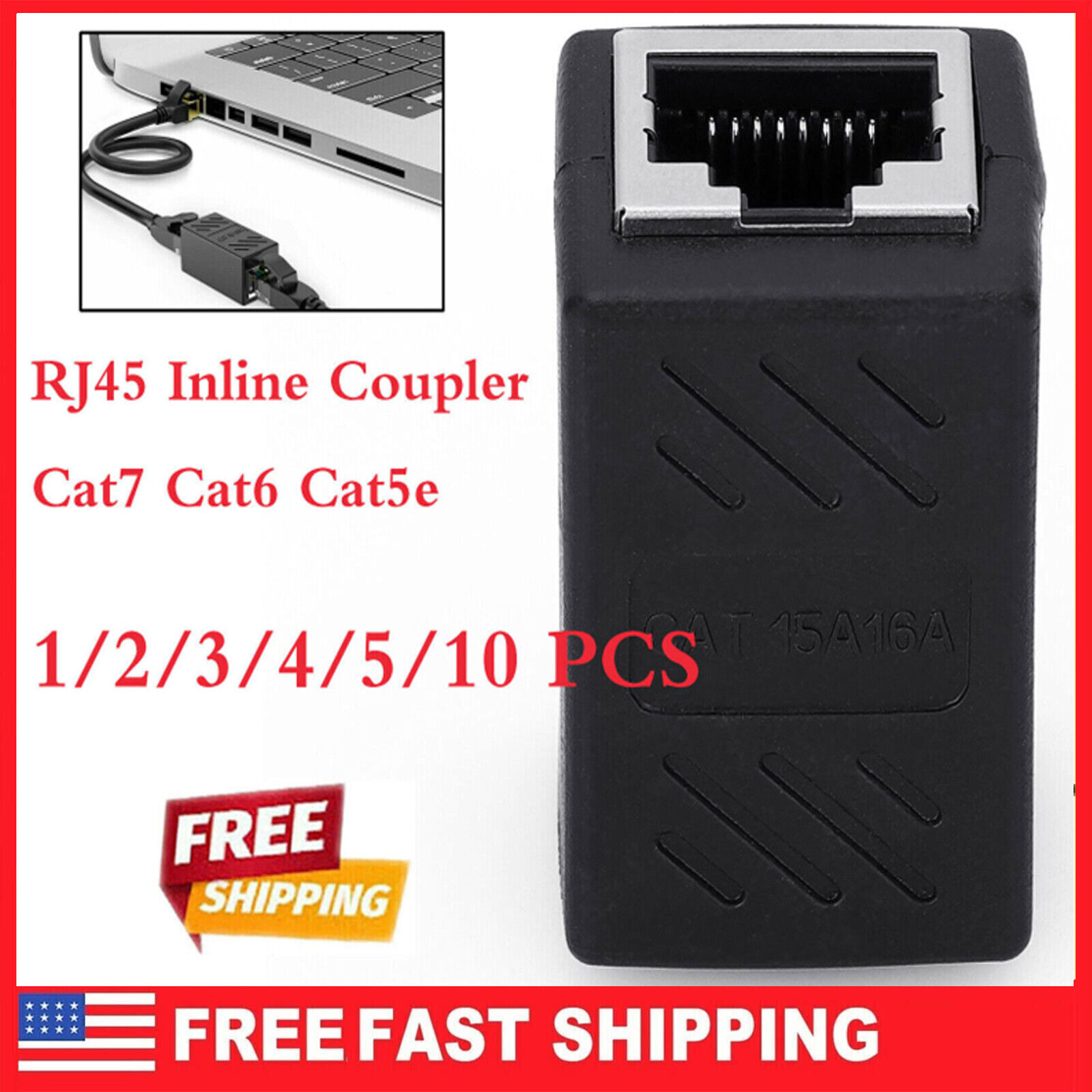 1-10X RJ45 Inline Coupler Cat7 Cat6 Cat5e Ethernet LAN Network Cable Adapter Lot