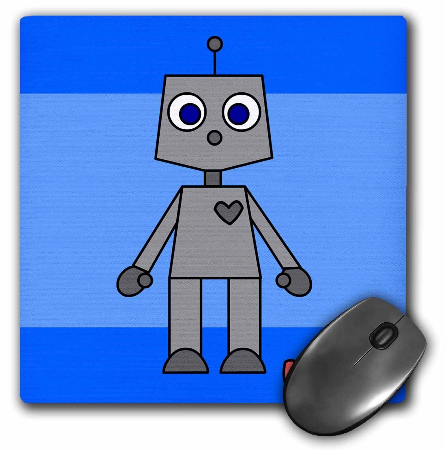 3dRose Cute Robot Blue Background MousePad