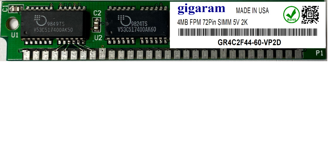 Gigaram 4MB Fast Page Mode 30Pin SIMM 4Mx4 2K 5V 60nsec