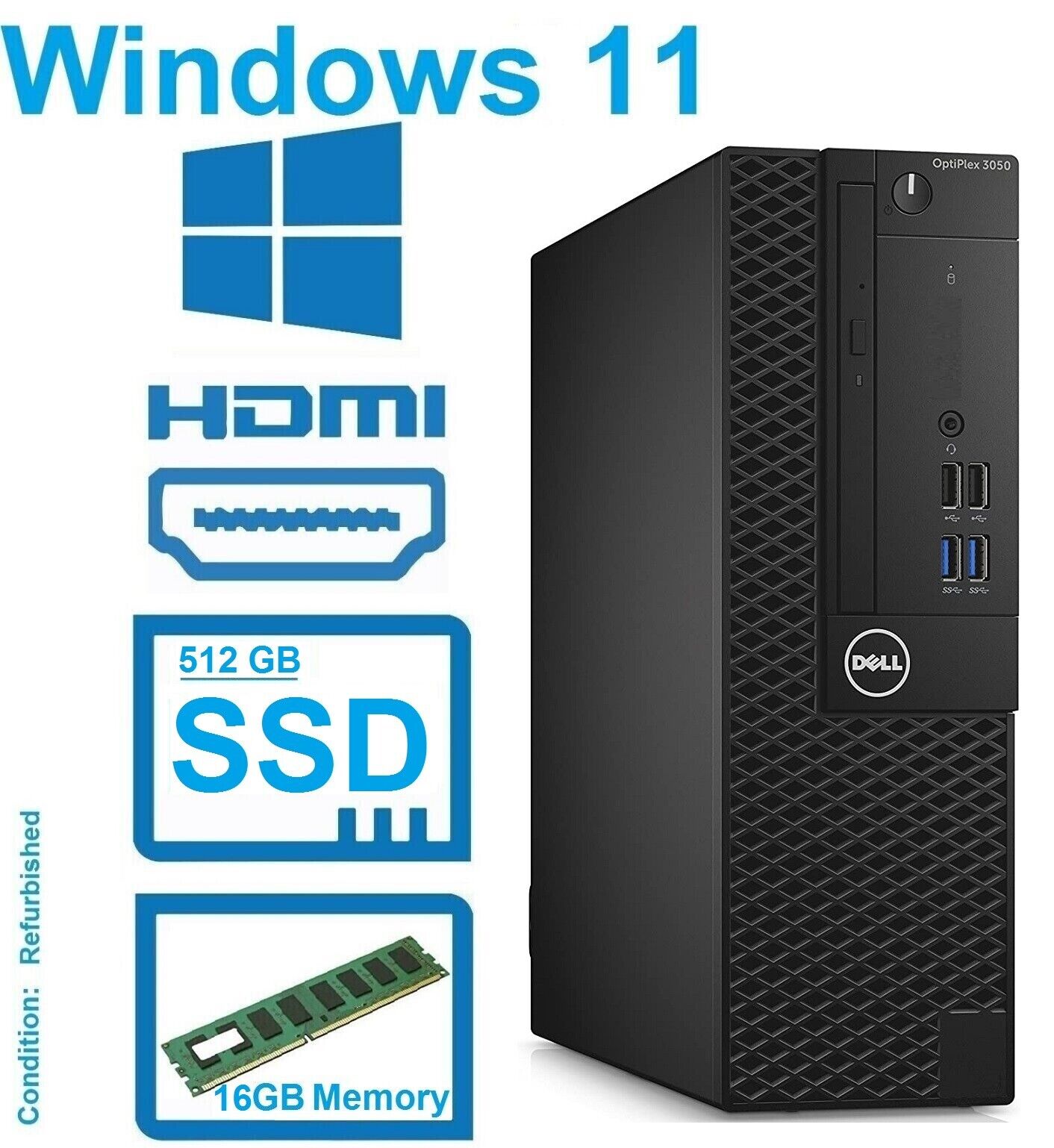 Dell i5-7500 Desktop Computer CLEARANCE Up to 3.80 GHz 512GB SSD WINDOWS 11 HDMI