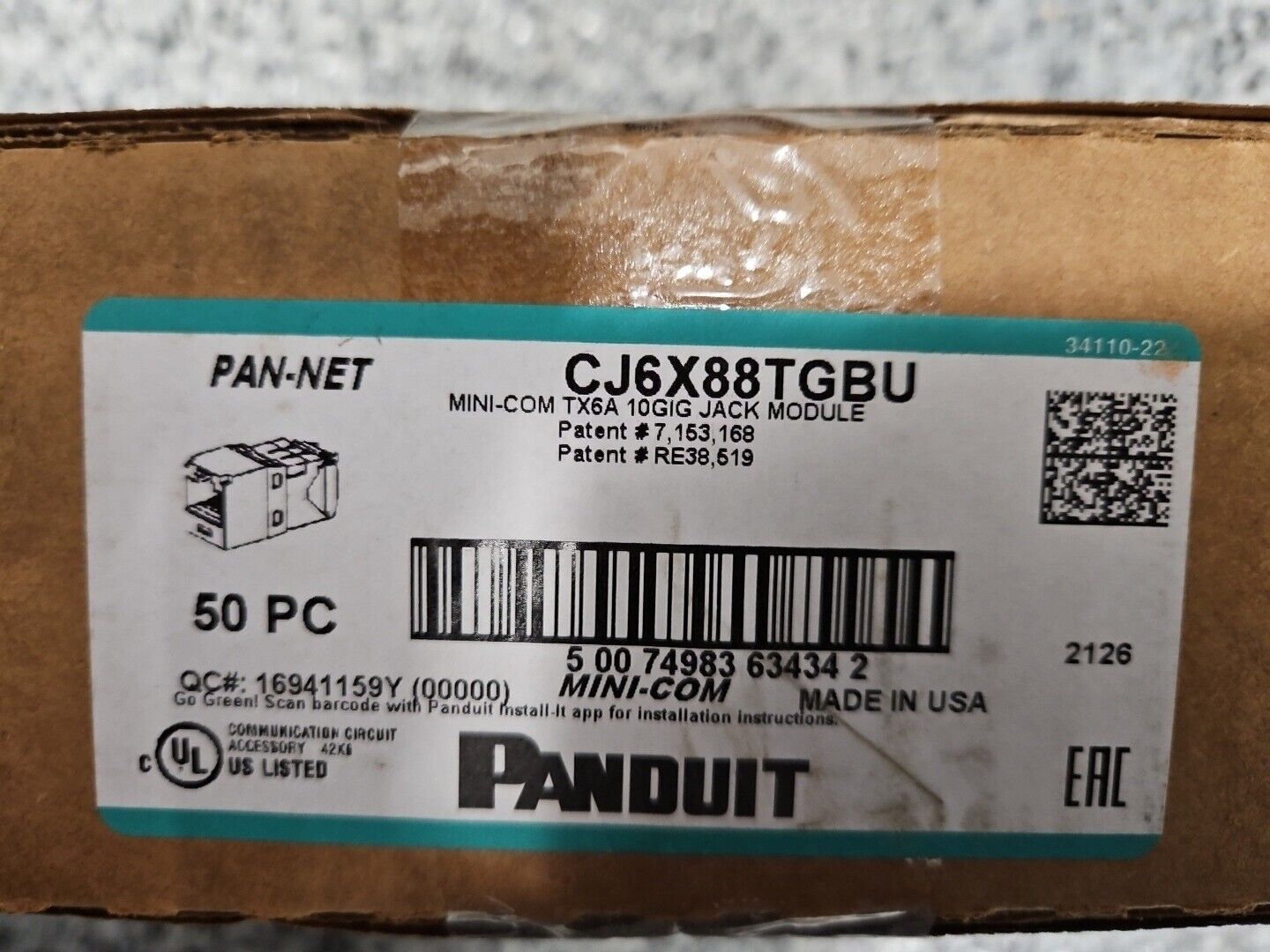 Panduit CJ6X88TGBU Cat 6A TG Jack Module - Blue Box Of 50