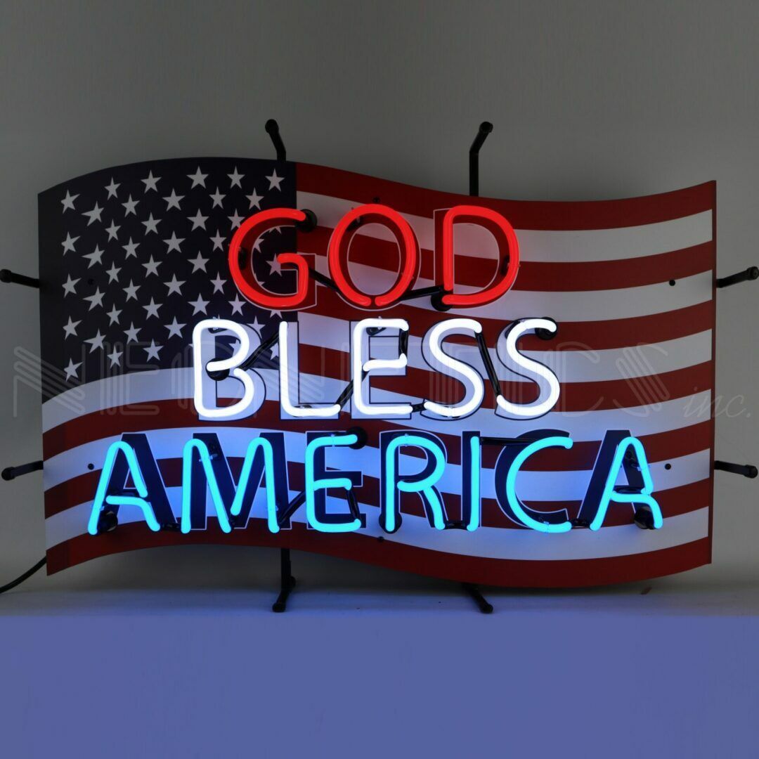 USA Flag Neon Sign God Bless America wall lamp Patriot Veteran Army Navy Marine