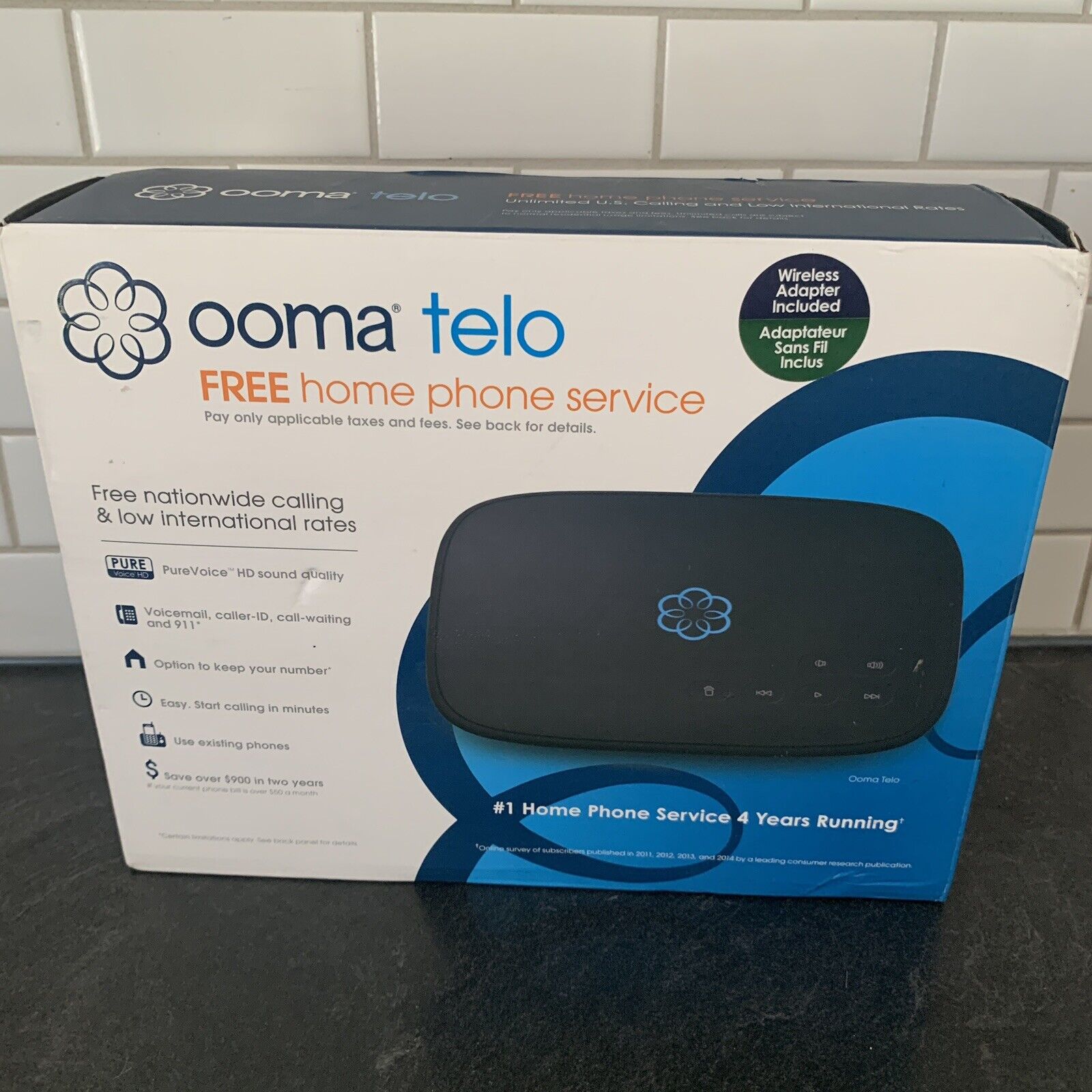 Ooma Telo Free Home Phone Service VoIP Phone - Black - Ethernet & Power Cord