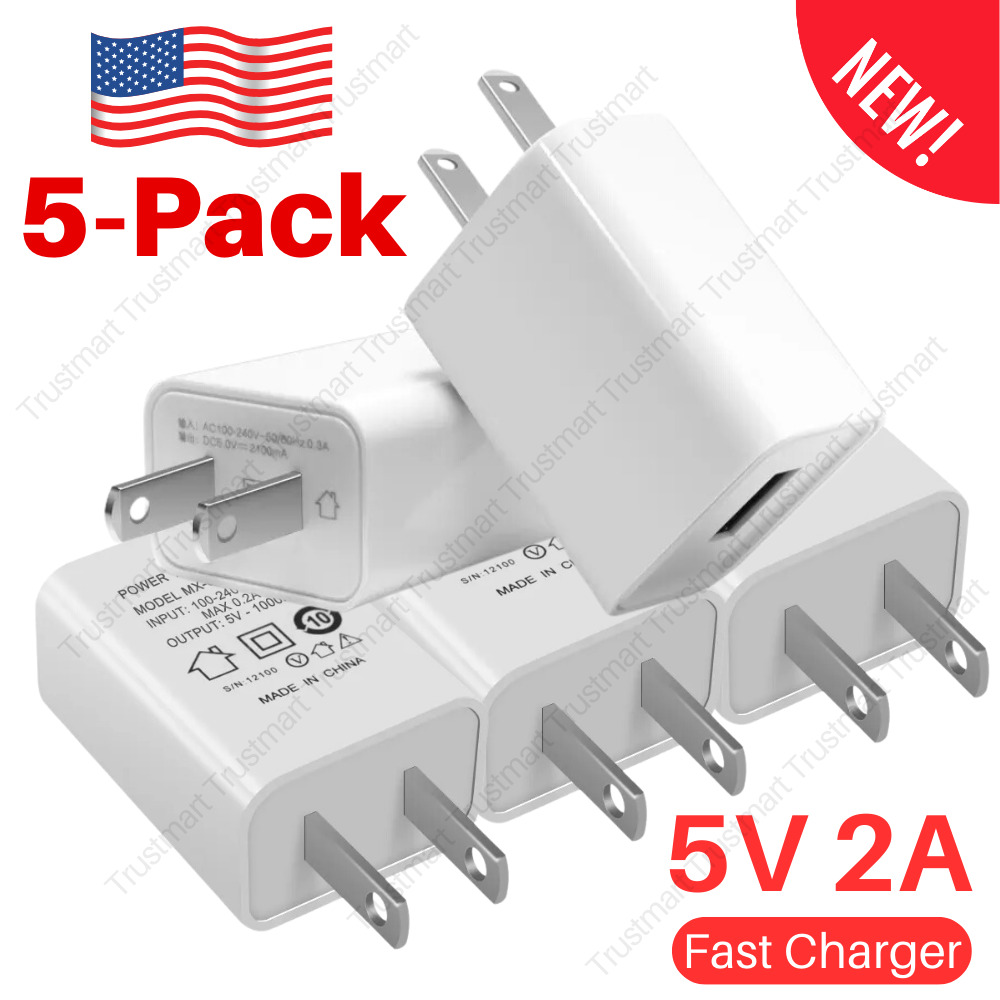 5 Pack Universal 5V 2A USB Wall Charger AC Power Adapter US Charging Plug Lot
