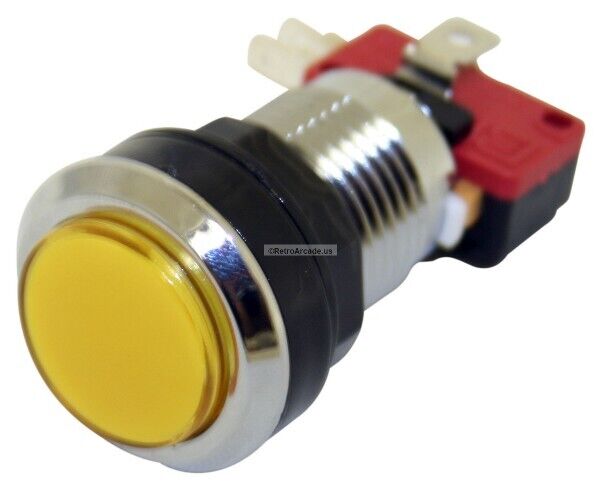 Yellow Long Length Illuminated chrome ring Arcade Game Push Button w microswitch