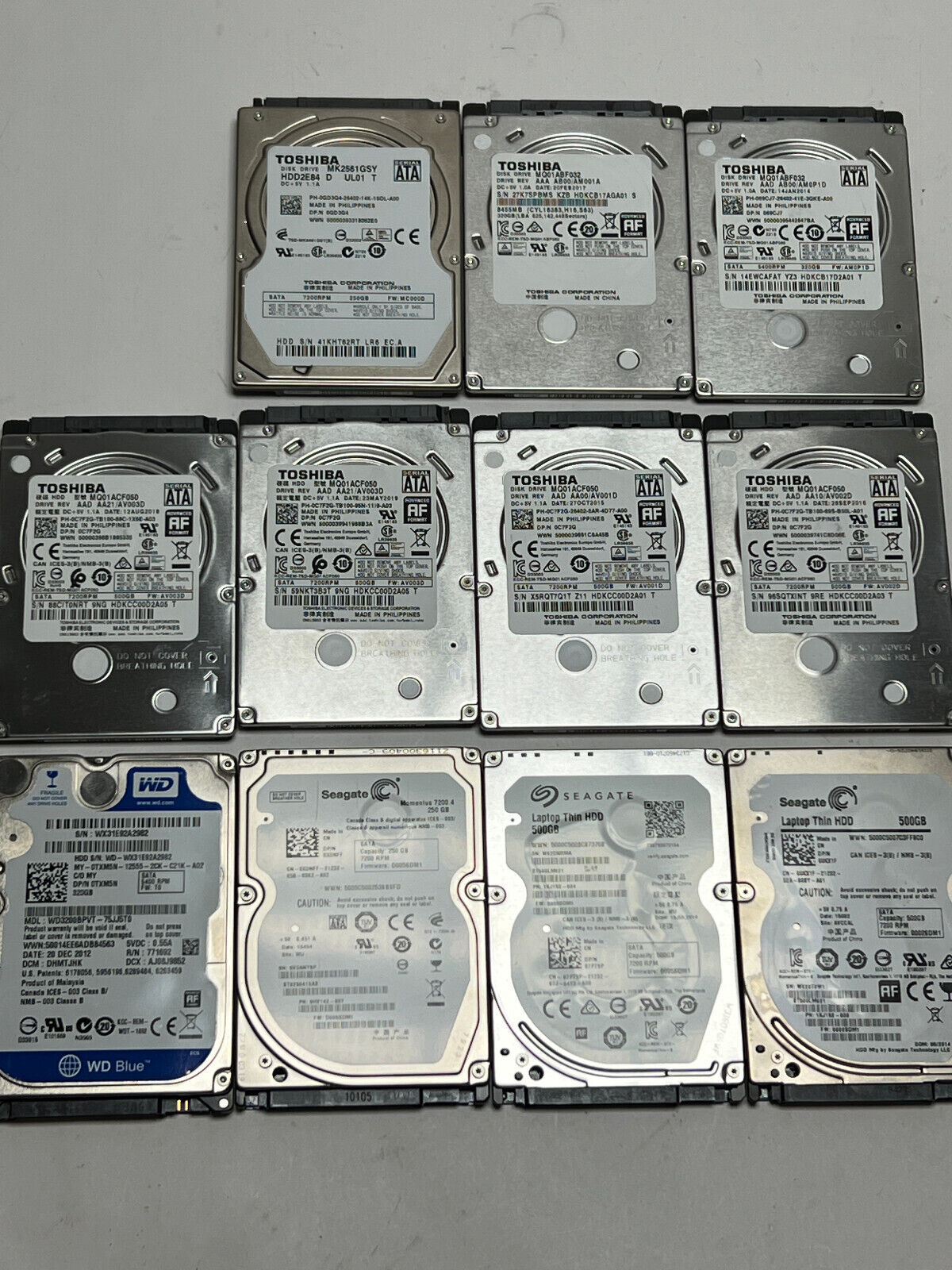 Lot of 11x Toshiba Seagate WD 250-500GB 2.5\