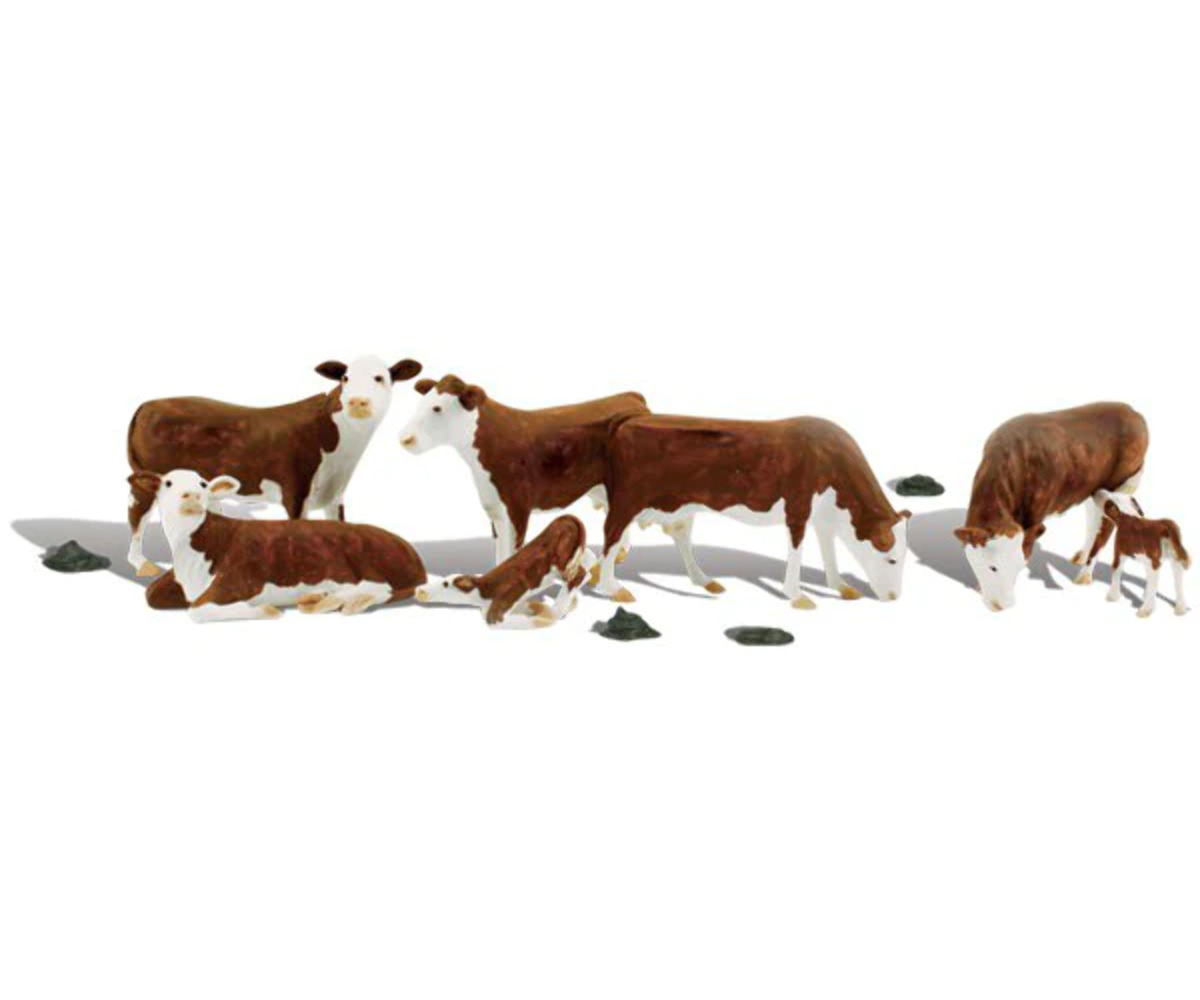 New Woodland HO Scale Hereford Cows Train Figures A1843