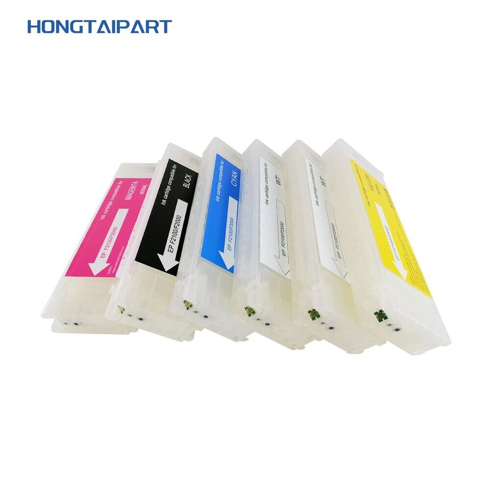 HONGTAIPART 6PCS Refillable Empty Ink Cartridge for Epson F2100 F2000 600ML