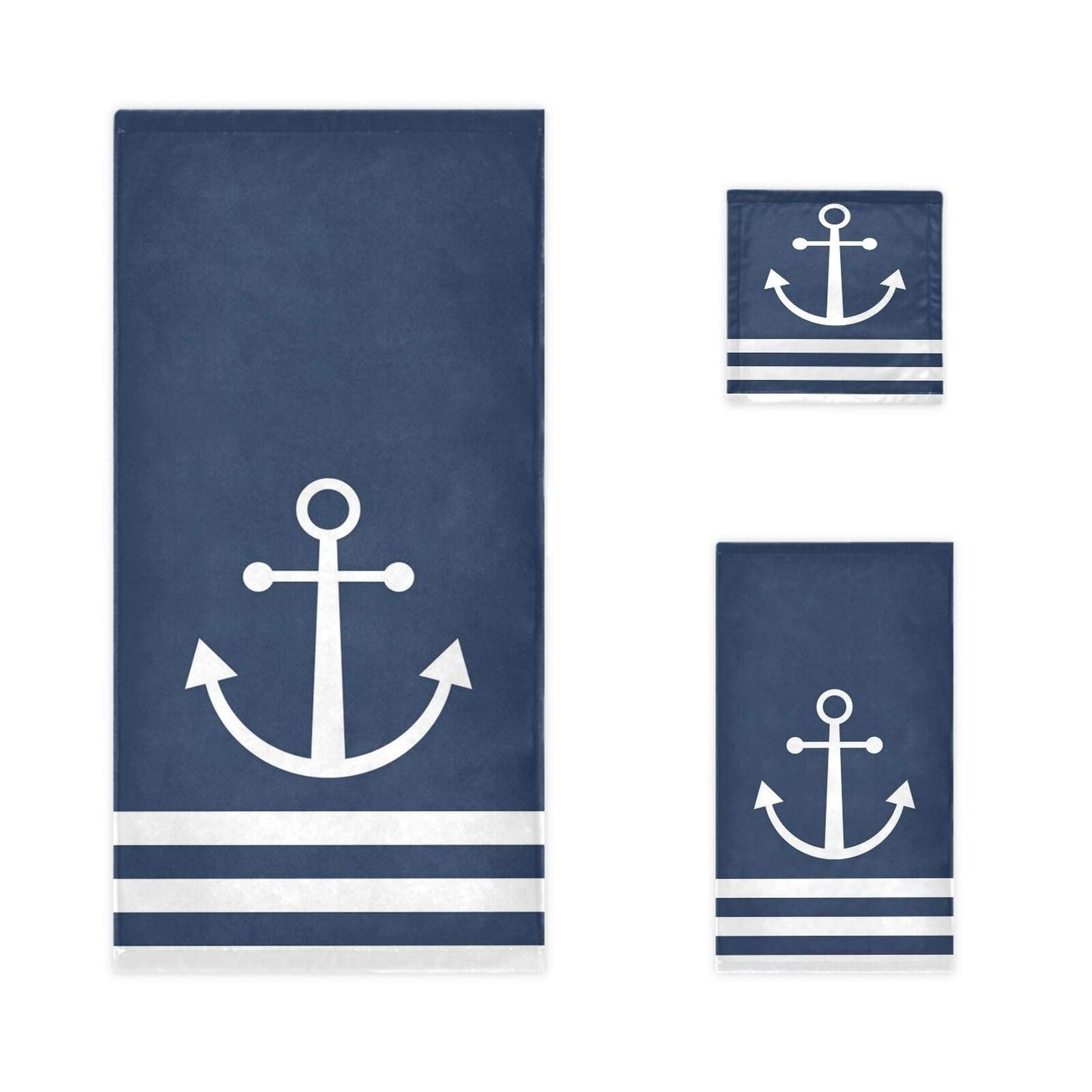 Naanle Chic Nautical Stripe Anchor Navy Blue Soft Luxury Decorative Set of 3 ...