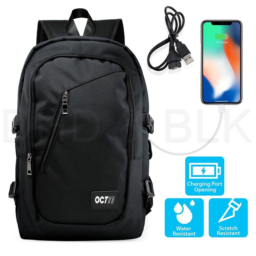 Anti-theft Mens Womens USB Charging Backpack Laptop Notebook Travel School Bag
