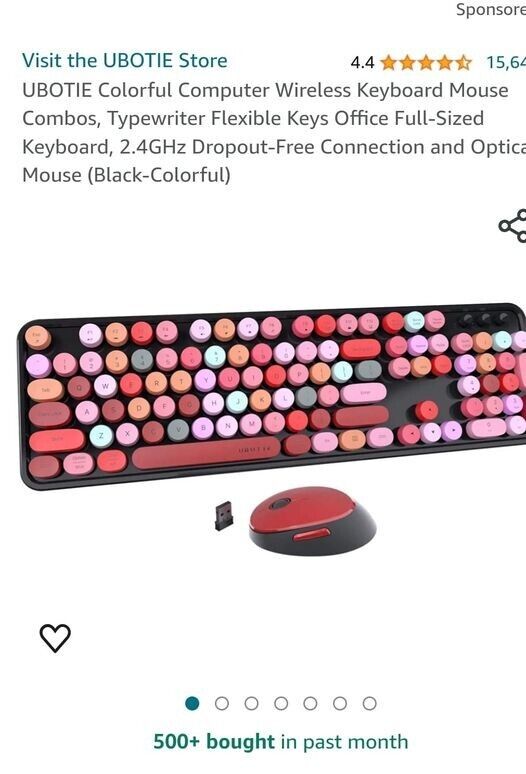 UBOTIE Colorful Computer Wireless Keyboard Mouse Combo 104 Round Key Pastel Pink