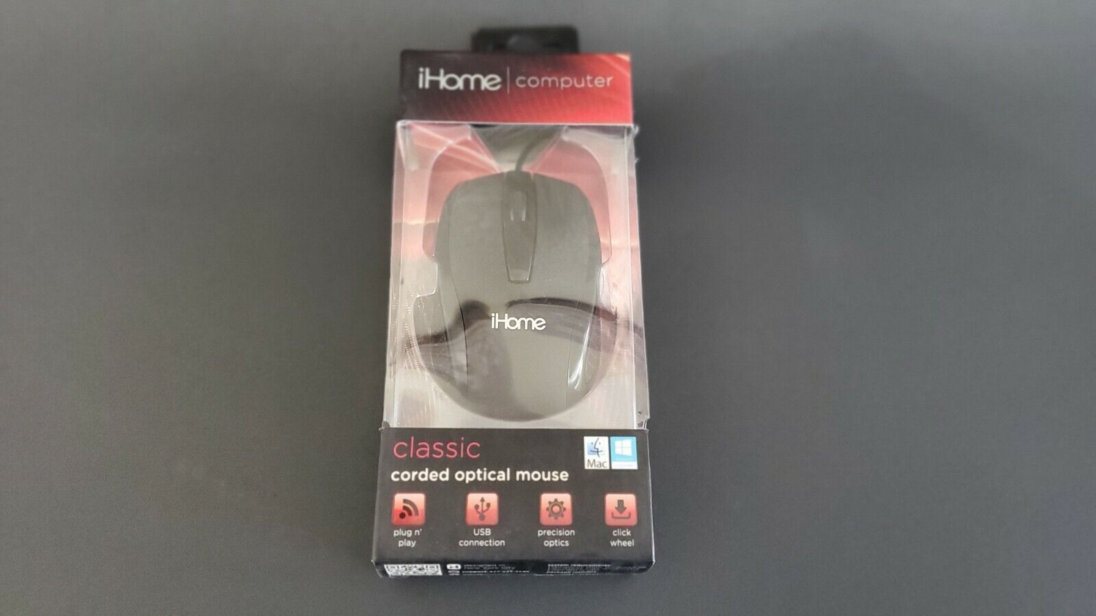 iHome Computer Classic Corded Optical Mouse - Black NEW