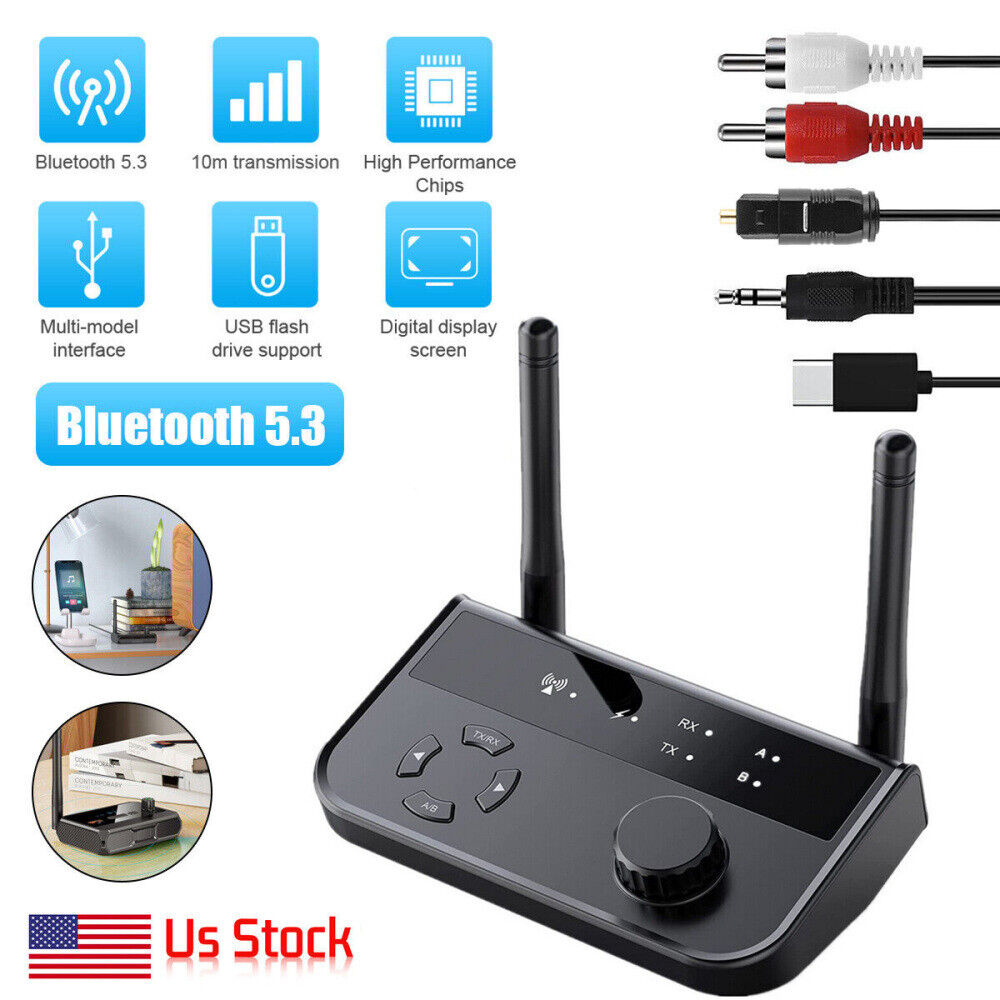 Bluetooth 5.3 Audio Receiver Wireless Music TV Transmitter Long Range 2 in 1 US