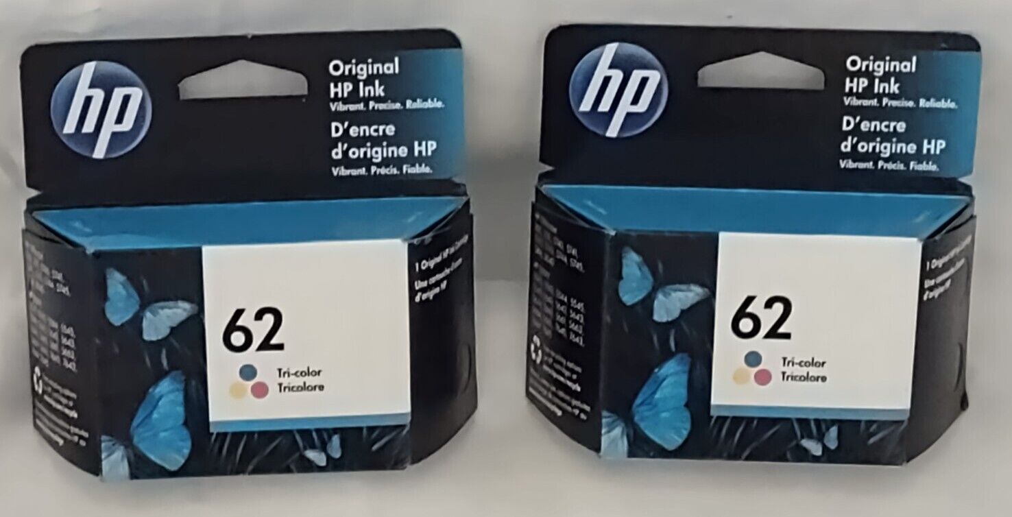 Lot Of 2 Genuine HP 62 Tri-color Ink Cartridge - Factory Sealed Expires 4/24