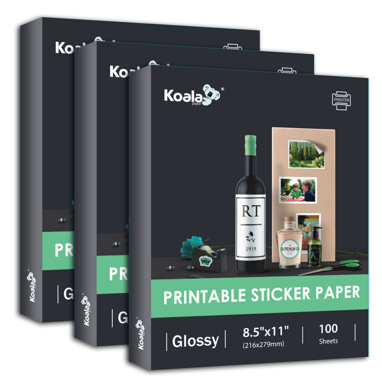 300 Sheets Koala Glossy Sticker Paper 8.5x11 for Inkjet & Laser Printers Label