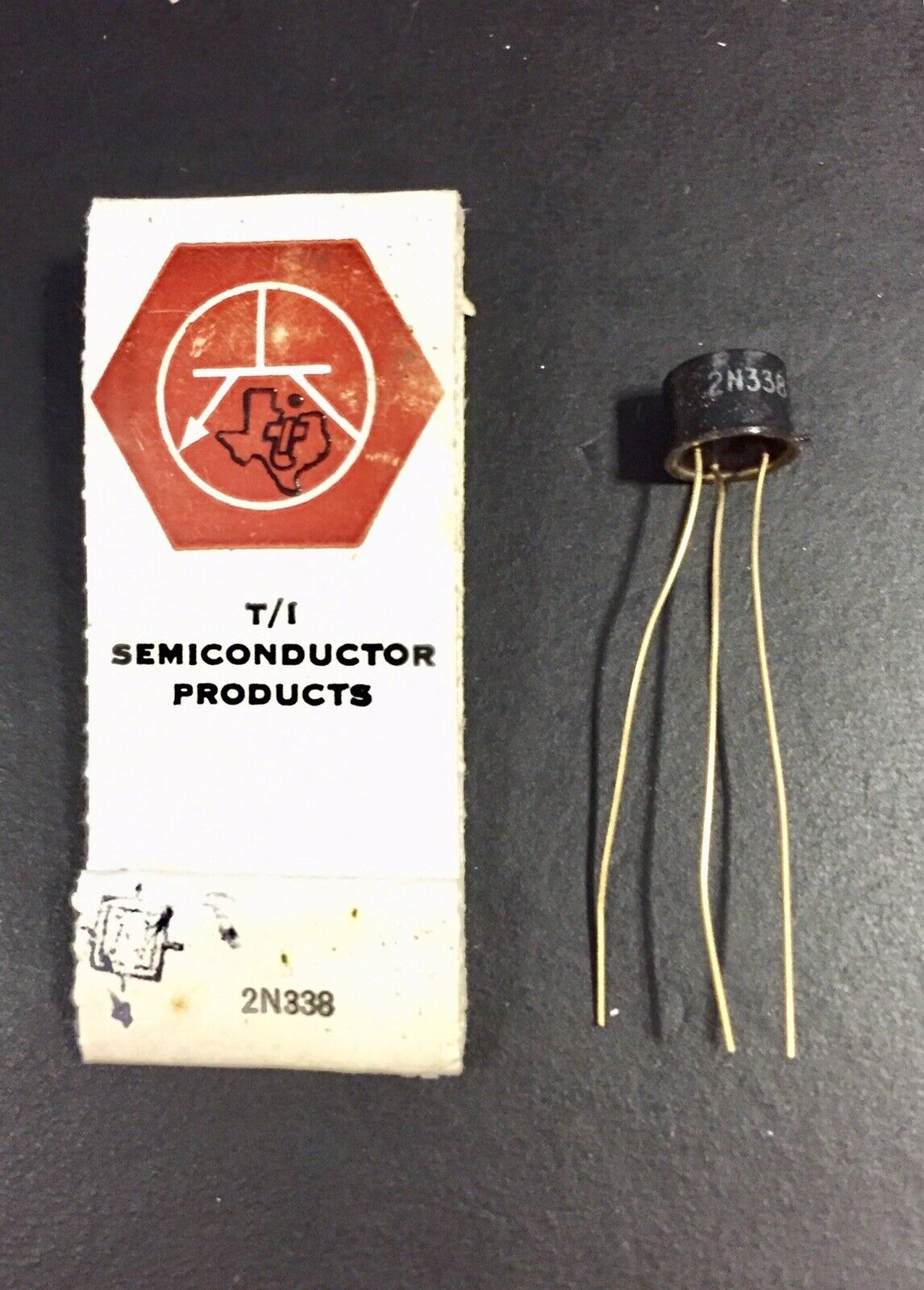 Rare Vintage TI Texas Instruments Transistor 2N338 with Package NASA 1959 Gold