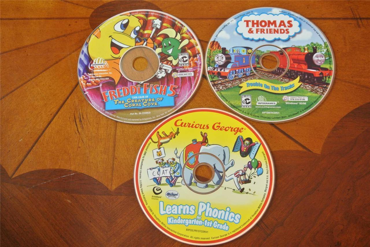 Children Learning PC Games Ages 3-7 FREDDI FISH CURIOUS GEORGE THOMAS & FRIENDS